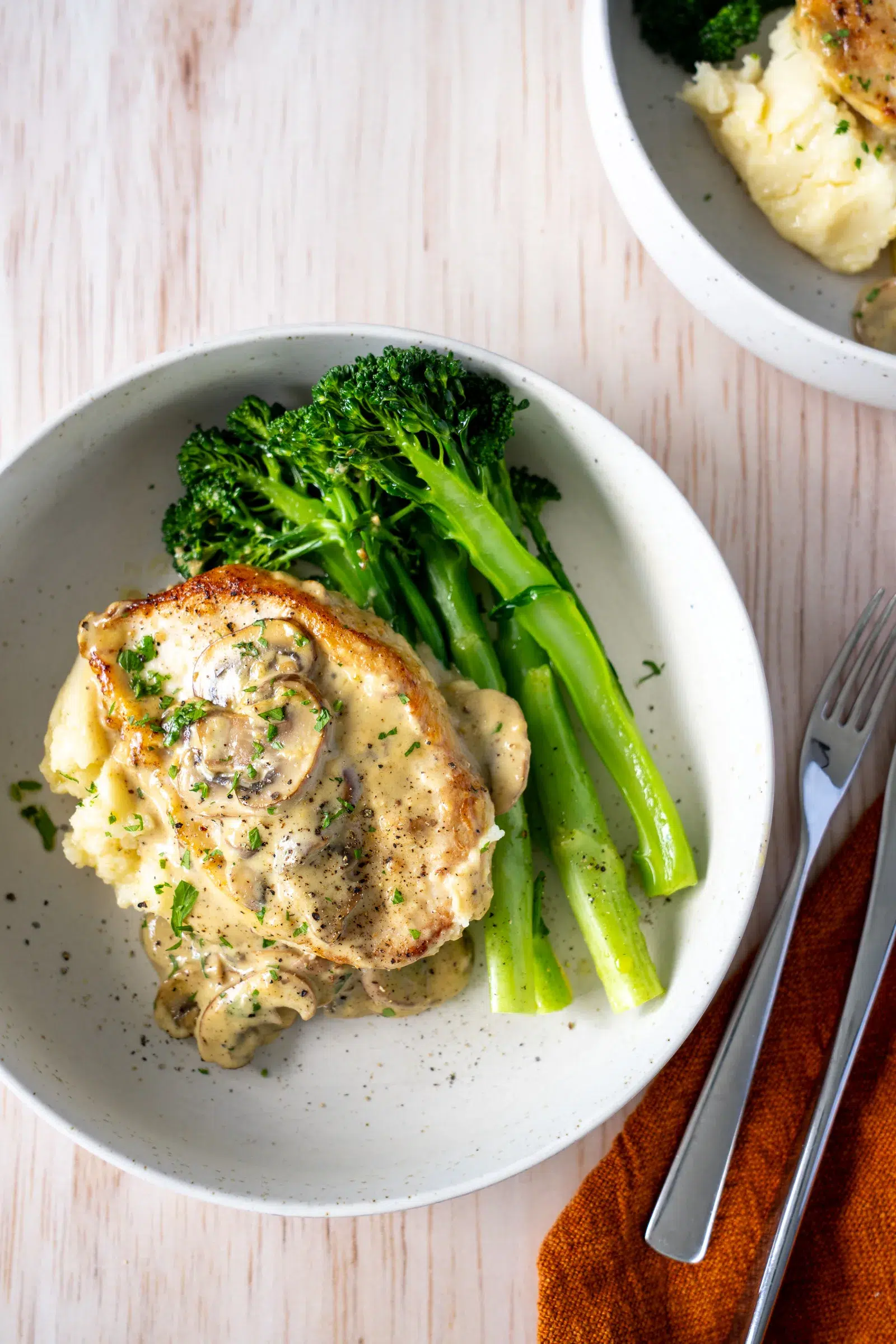 Serving of Chicken with Creamy Mushroom Sauce