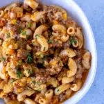 Cheeseburger Pasta served for dinner