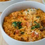 Marry Me Chicken Risoni (Orzo) in deep rim bowl