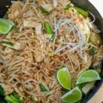 Freshly cooked chicken Pad Thai in a pan