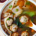 Overhead image of plated wonton soup