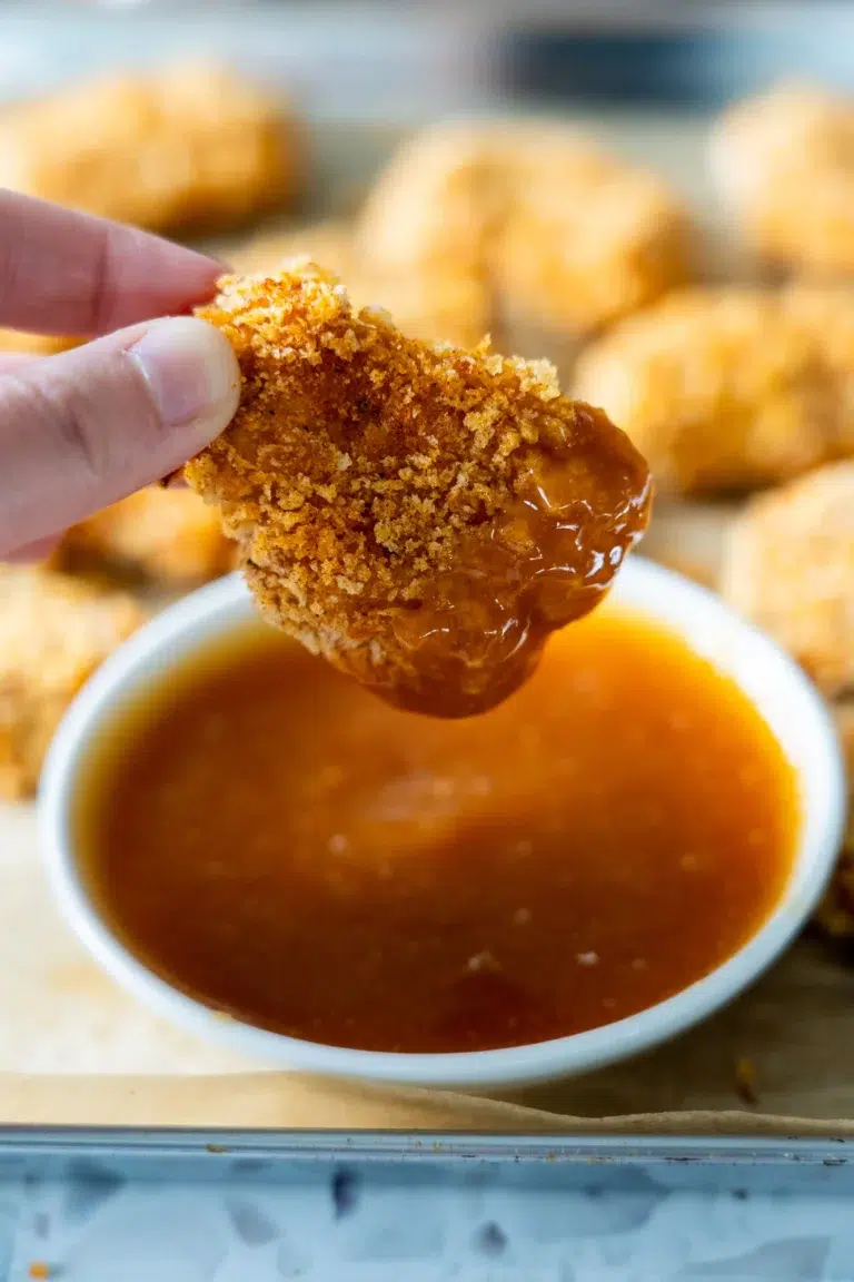 Chicken Nugget Dipped in Sweet and Sour Sauce