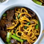 Close up of Black Pepper Beef Noodles
