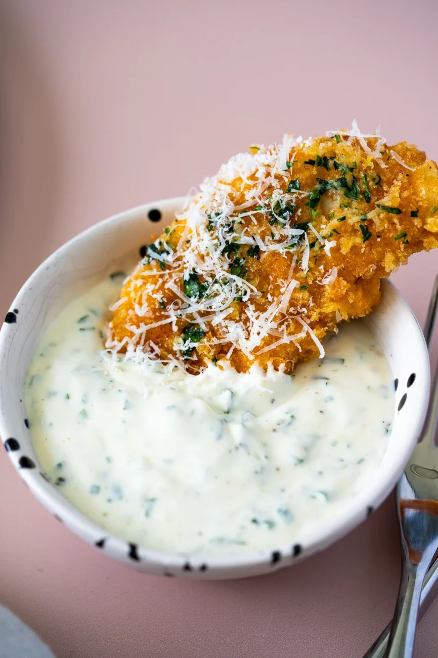 Creamy Garlic and Herb Dipping Sauce with Chicken Tender