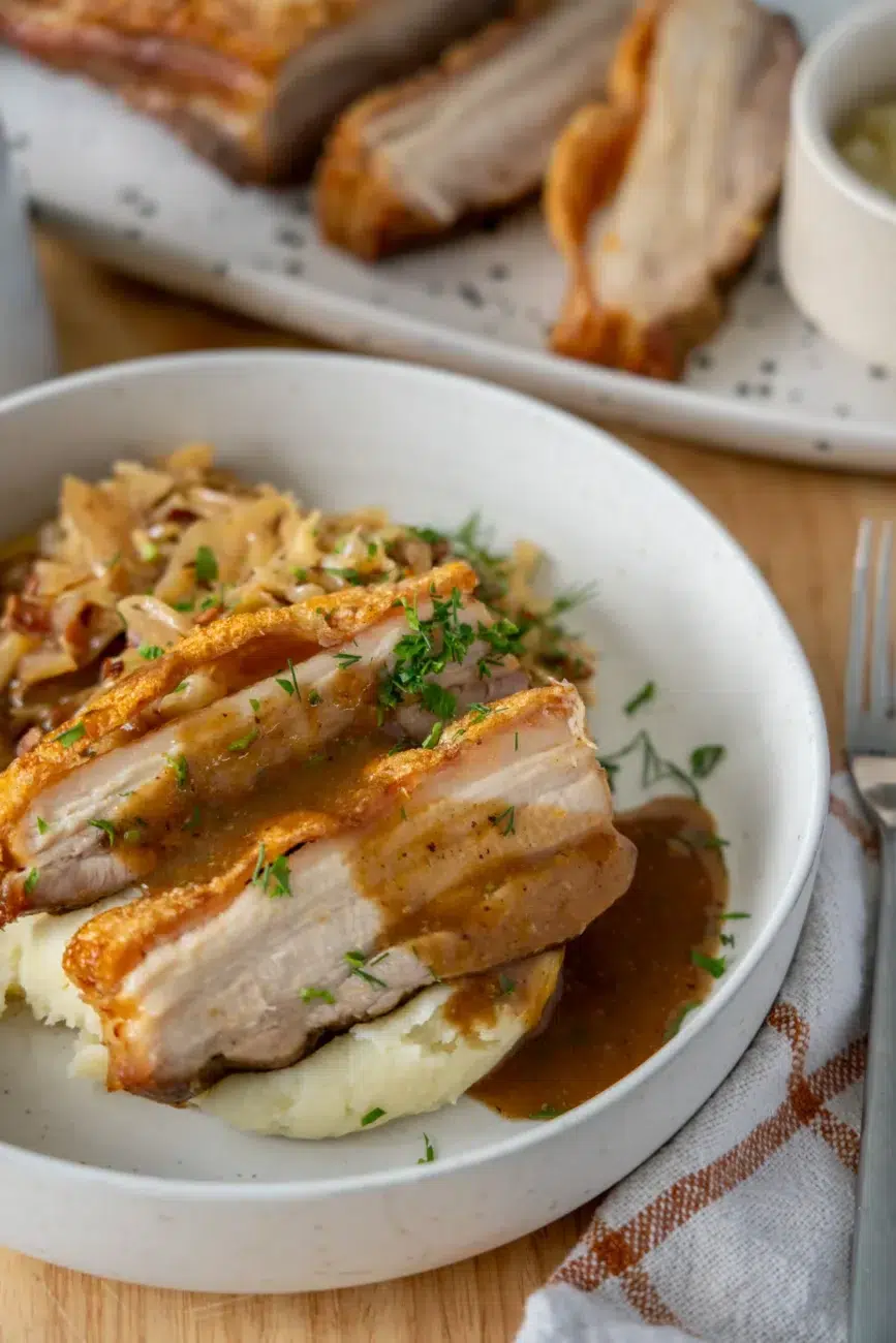 Crispy Pork Belly Serving Close Up
