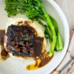 Red Wine Braised Beef Short Ribs with broccolini and mashed potato