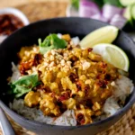 Speedy Satay Chicken Recipe with chilli crisp and crushed peanuts
