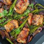 Birds eye view Honey soy chicken traybake recipe