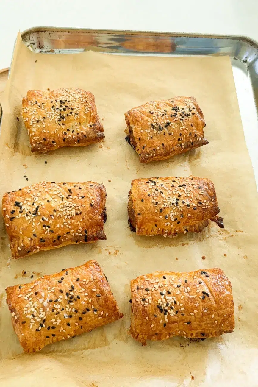 homemade sausage rolls fresh out of the oven