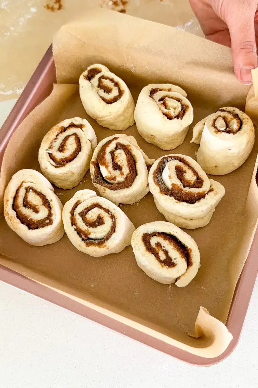 Cut Easy no yeast cinnamon scrolls ready for baking