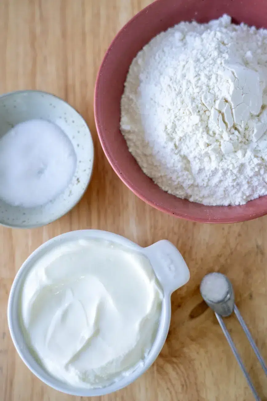 Simple dough ingredients for Easy no yeast cinnamon scrolls
