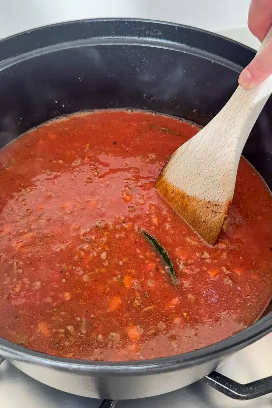 Creamy Bolognese sauce ready for pasta