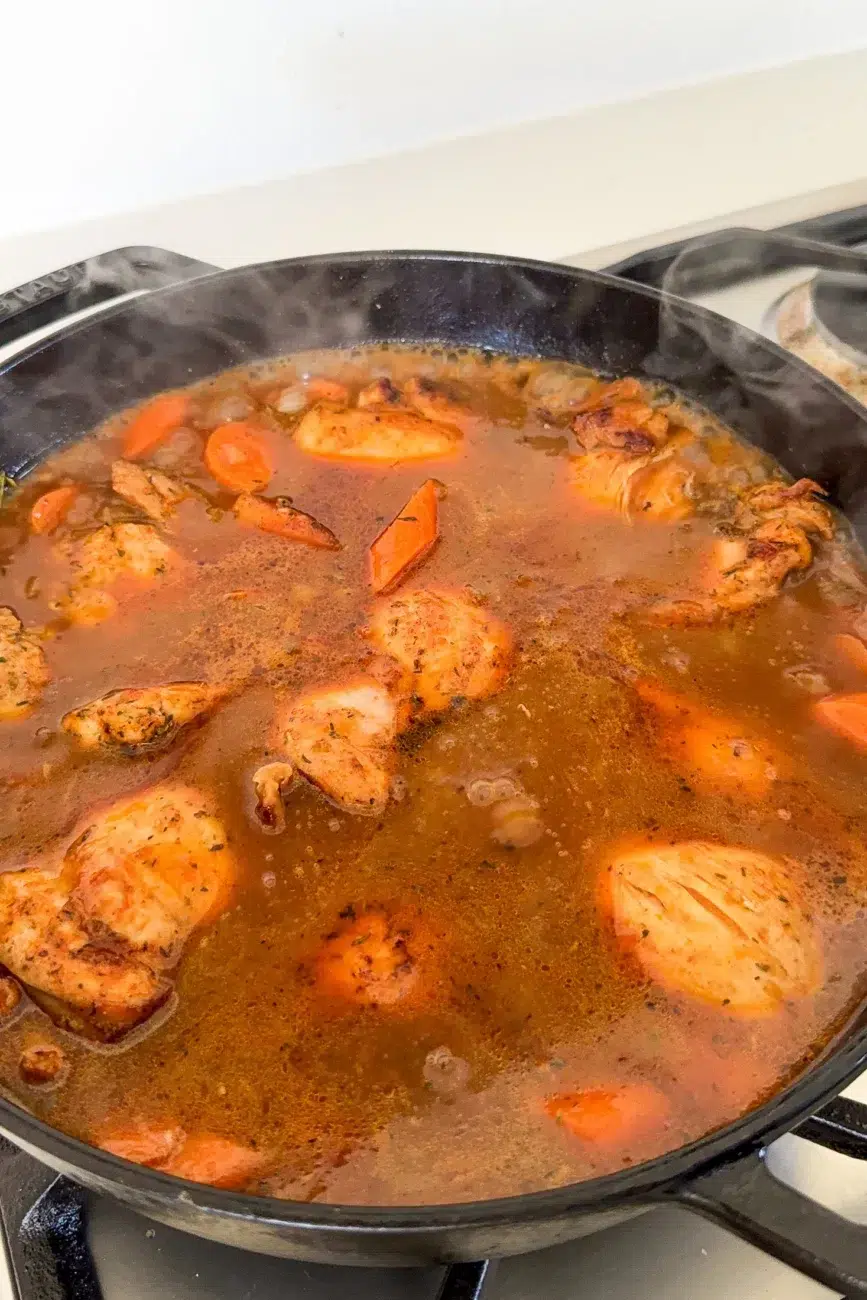 Chicken carrots and gravy once stock has been added