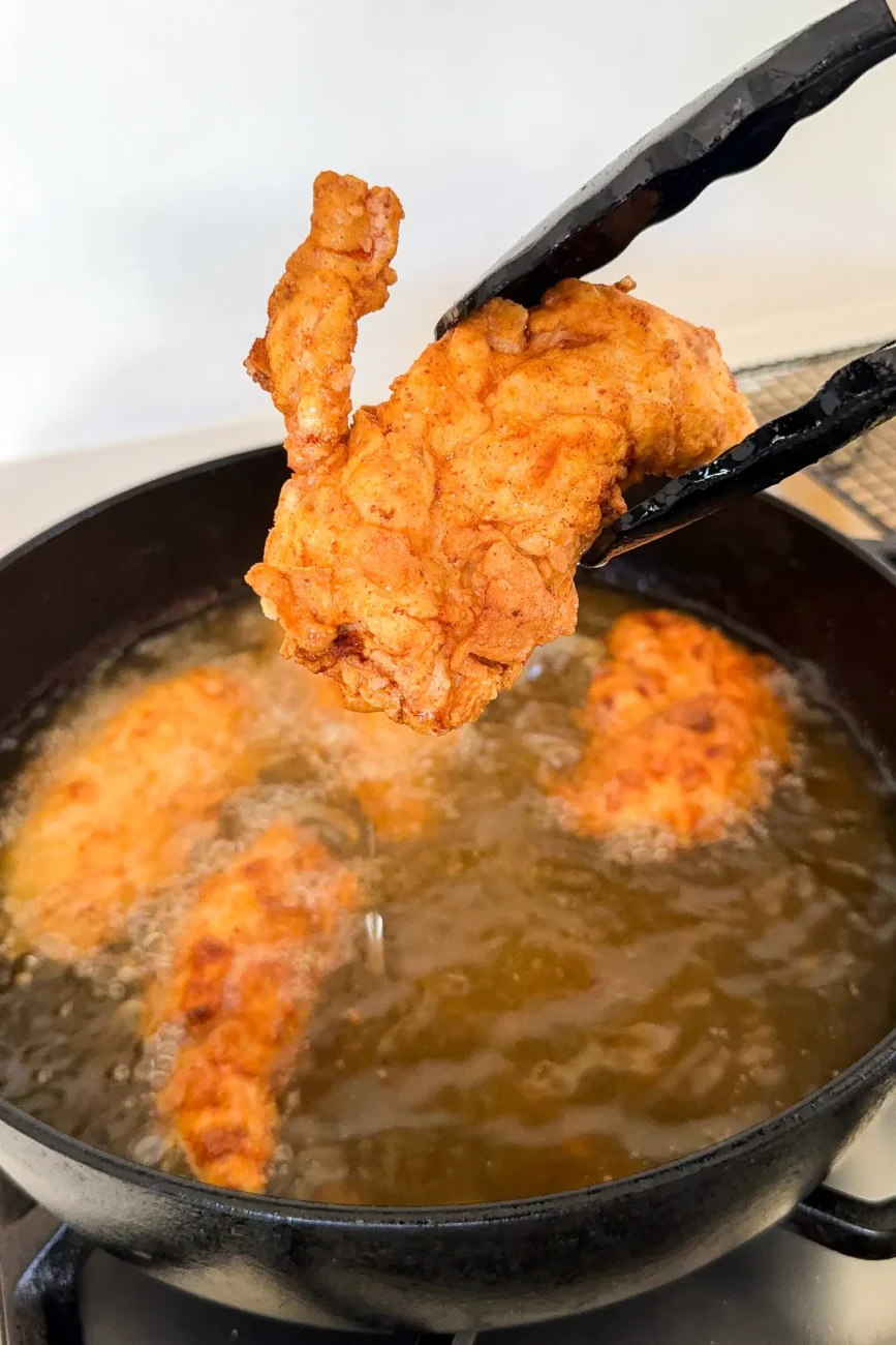 Chicken tender once it has been fried