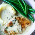 Creamy Mustard Chicken Plated with Mash and Beans