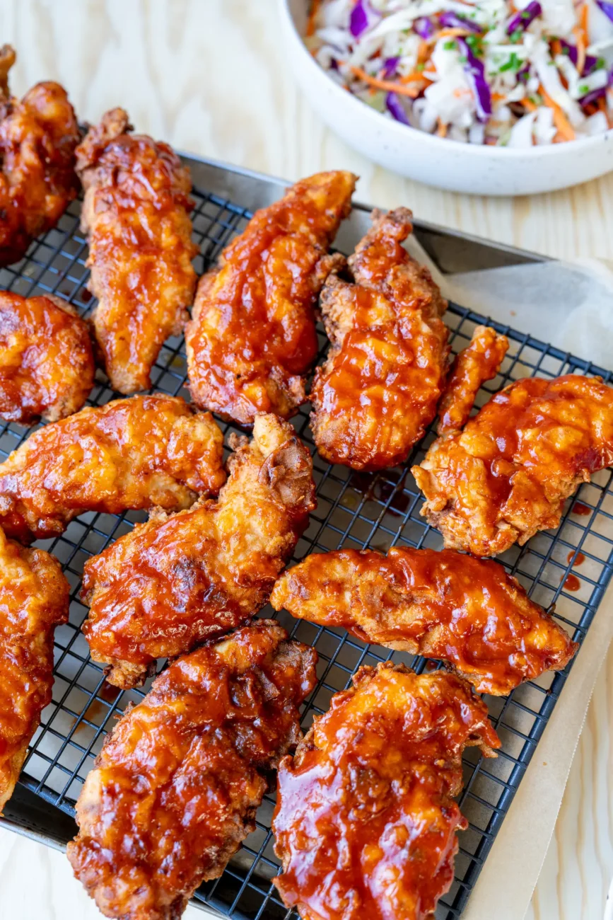 Honey BBQ Chicken Tenders Recipe with coleslaw