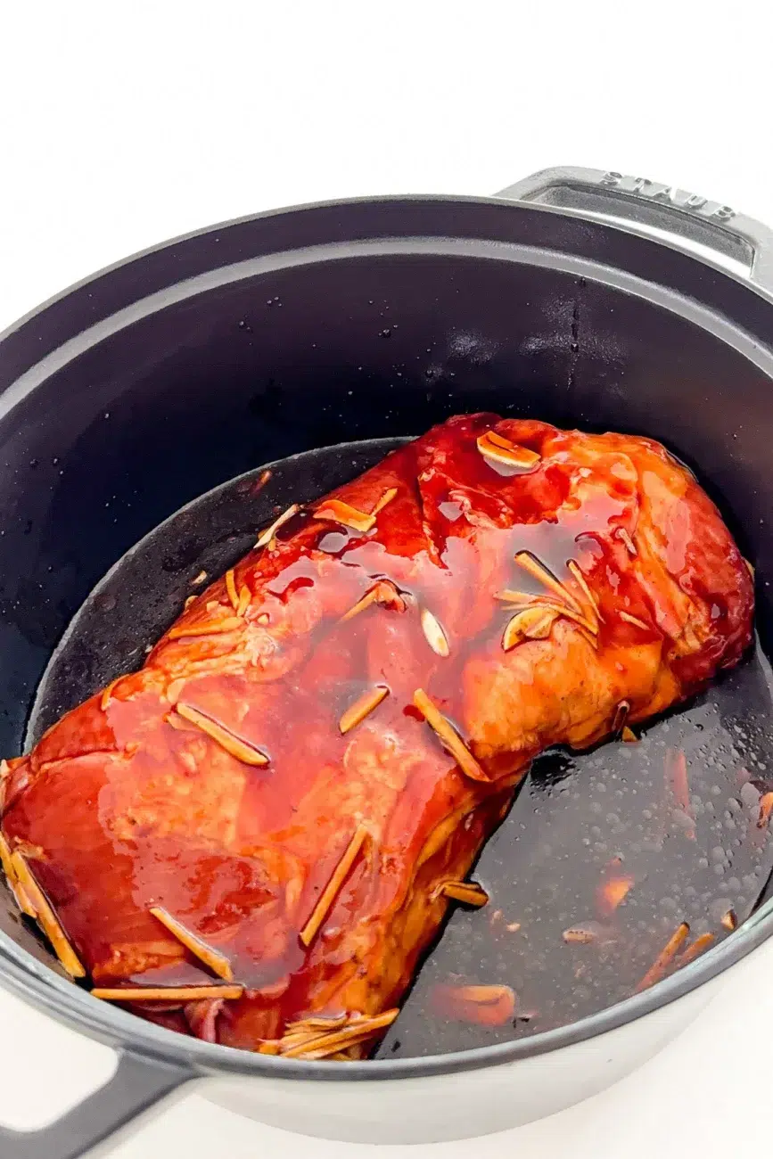 Marinade poured over pork