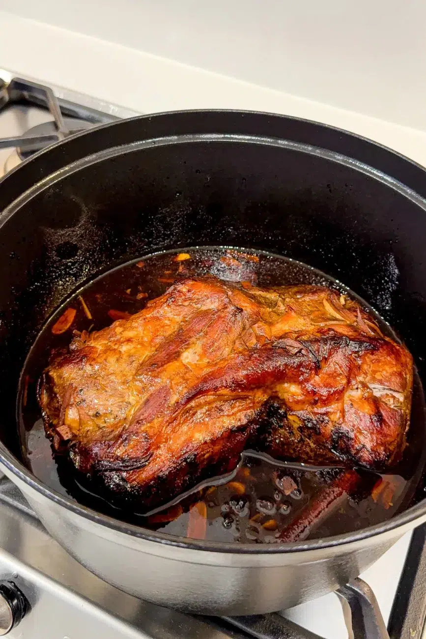 Pork halfway through cooking