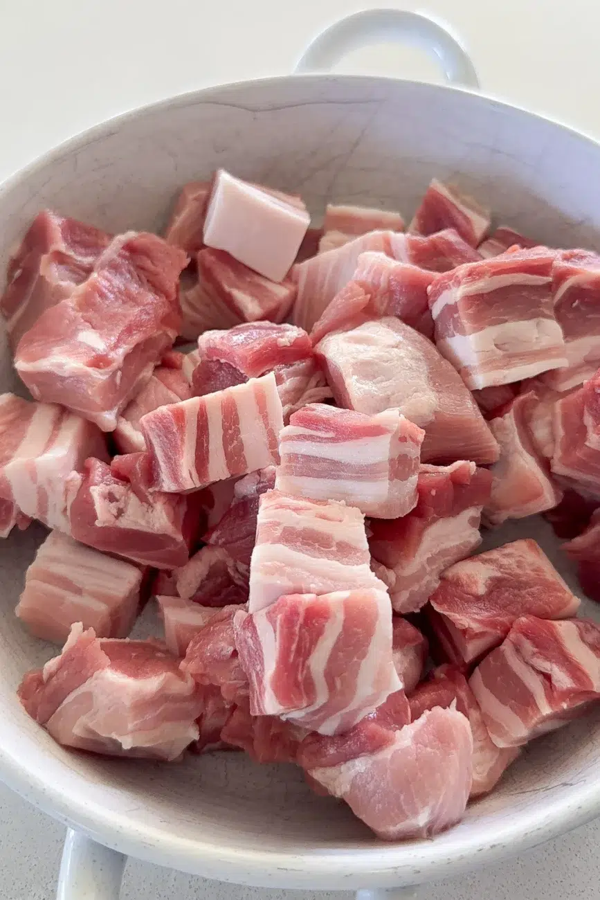 Raw pork sliced and ready for marinade