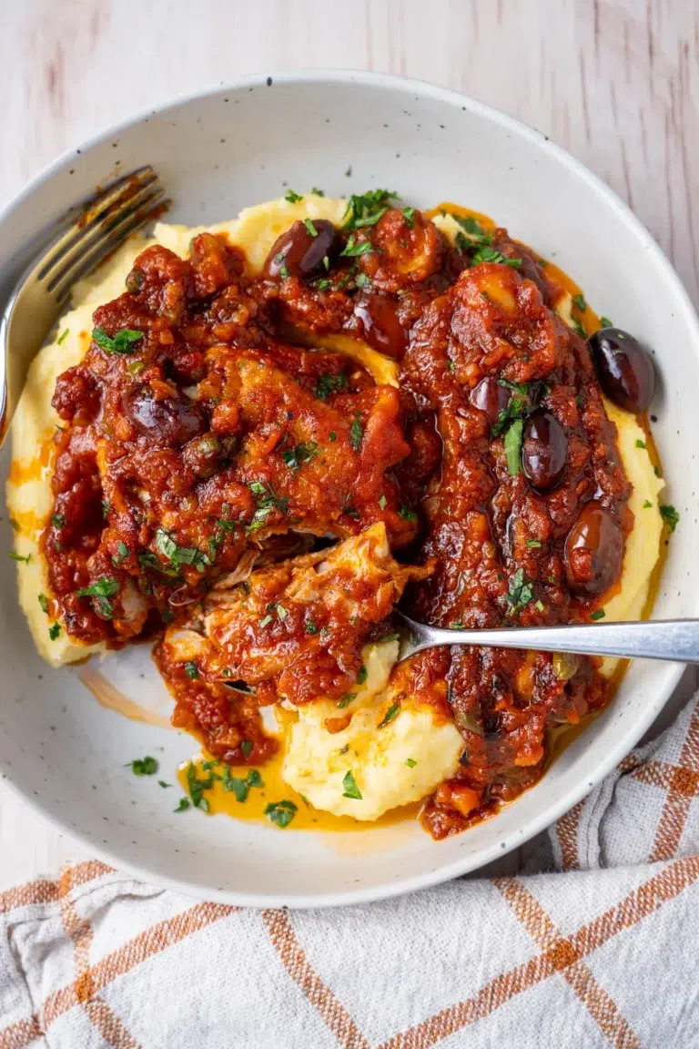 chicken cacciatore tomato sauce over polenta