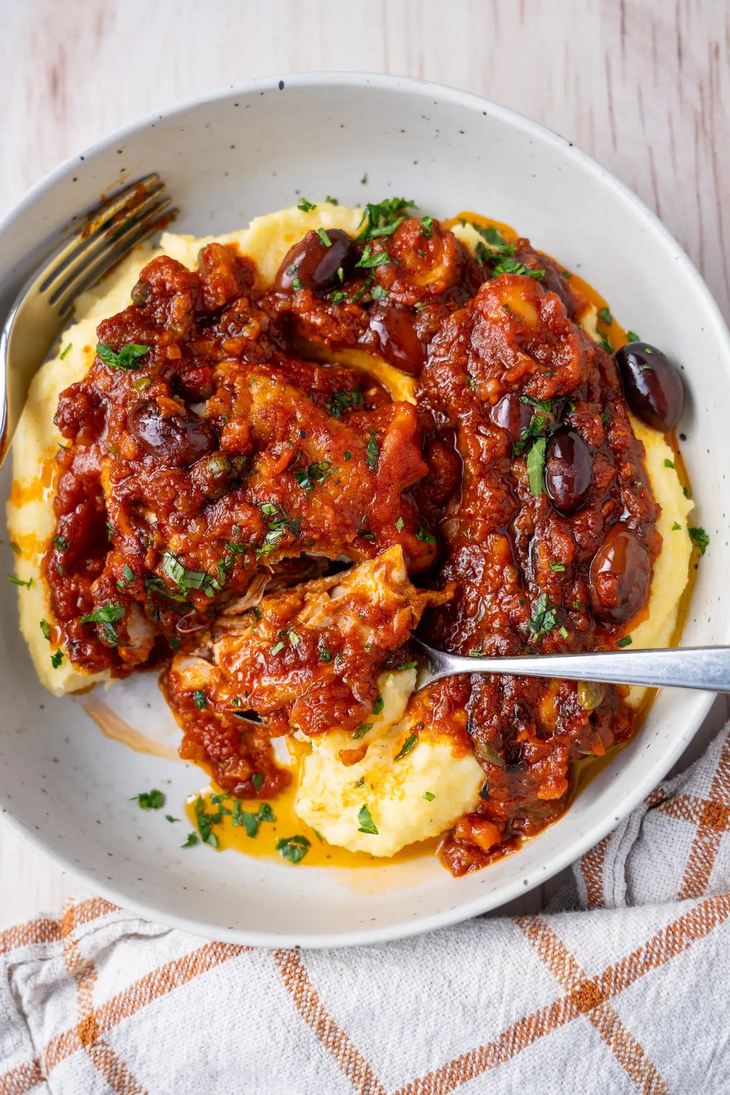chicken cacciatore tomato sauce over polenta