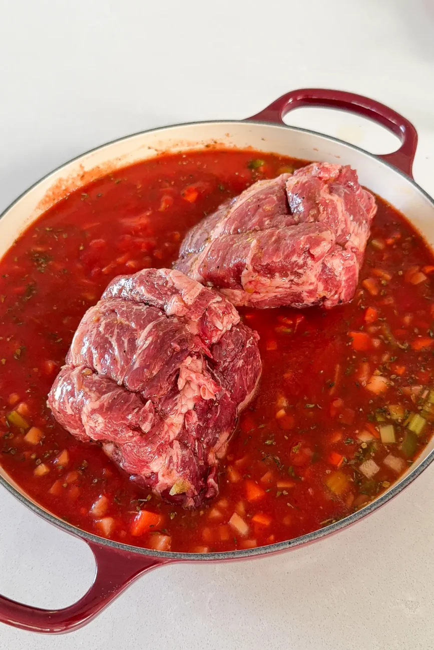 beef chuck added to ragu