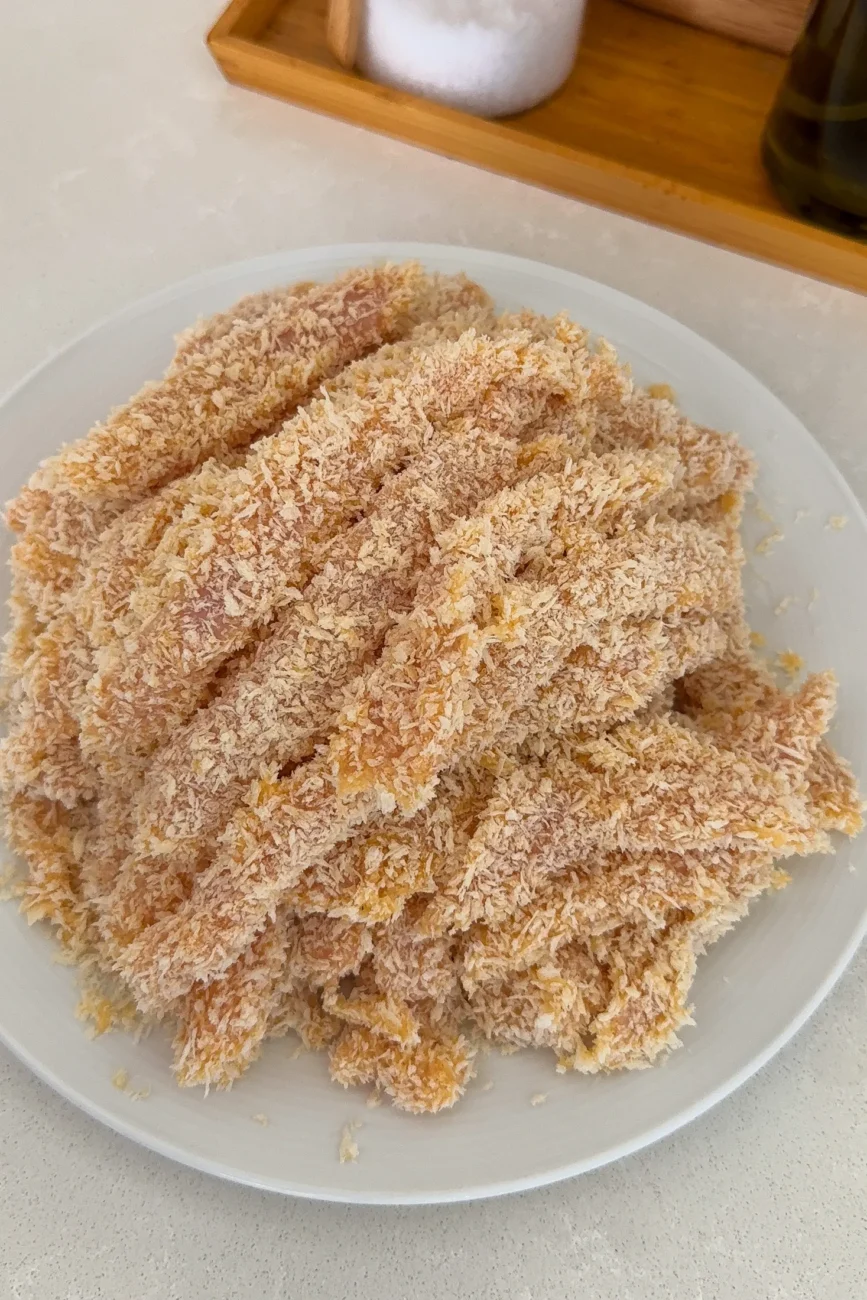 chicken fingers coated in panko breadcrumbs