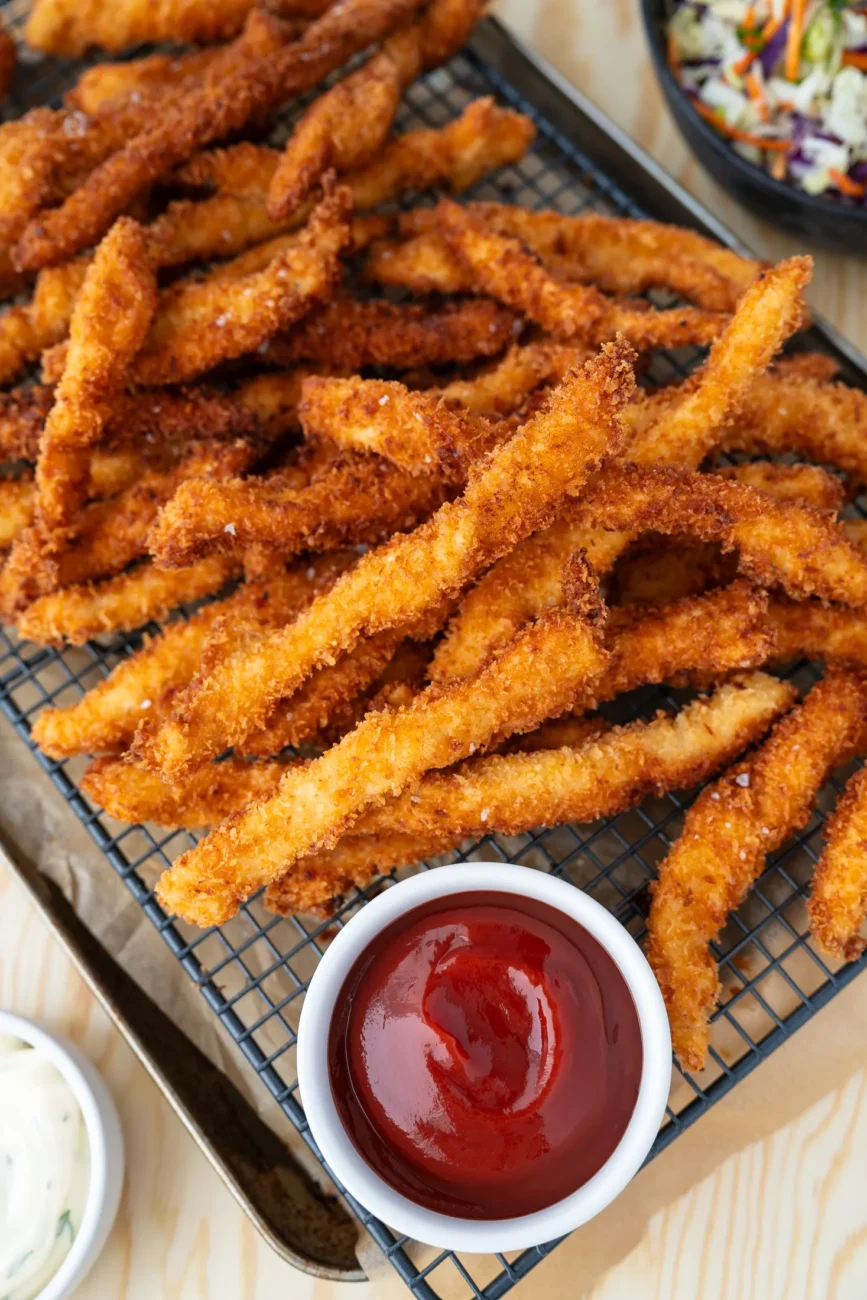 crispy chicken fingers with ketchup