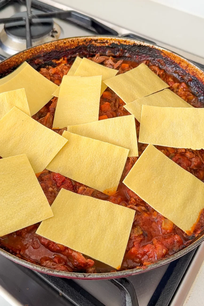 fresh lasagne sheets added to beef ragu