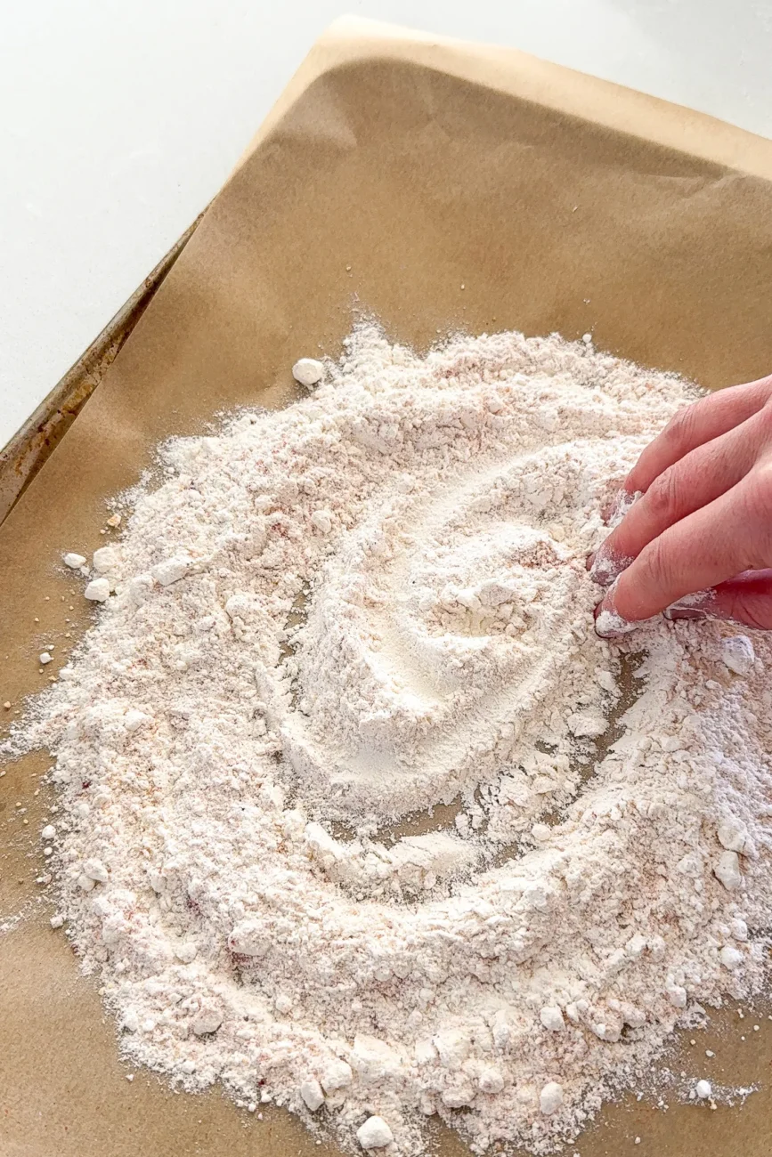 seasoned flour combined using fingers