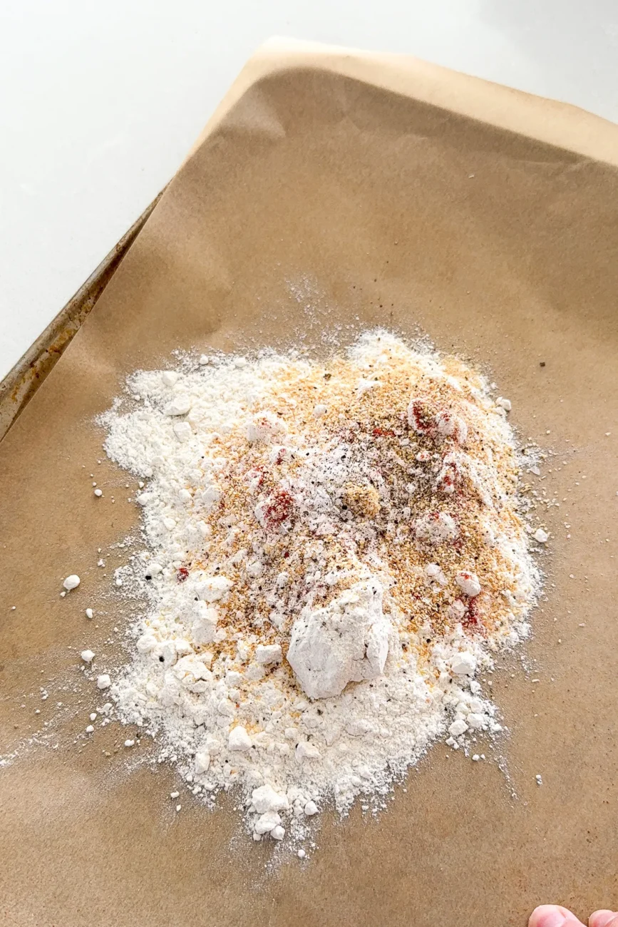 seasoned flour ingredients on baking paper