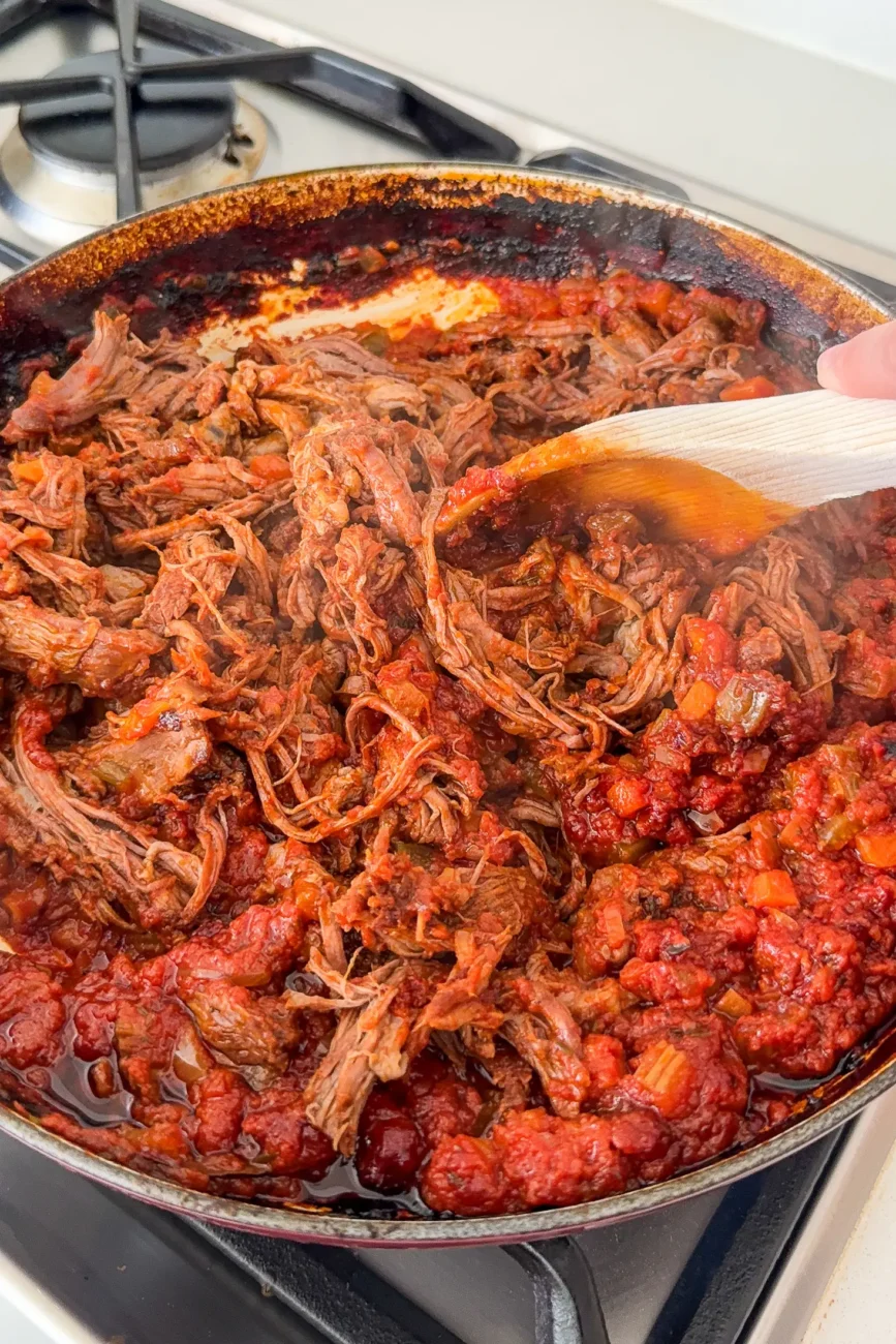 shredded beef ragu before adding stock