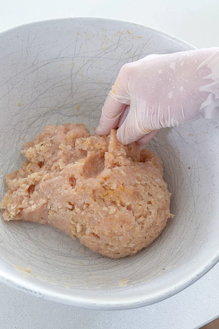 Chicken burger patty mixture in bowl