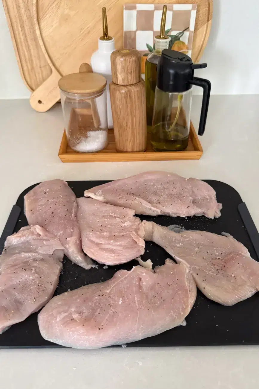 Chicken pounded seasoned and set aside