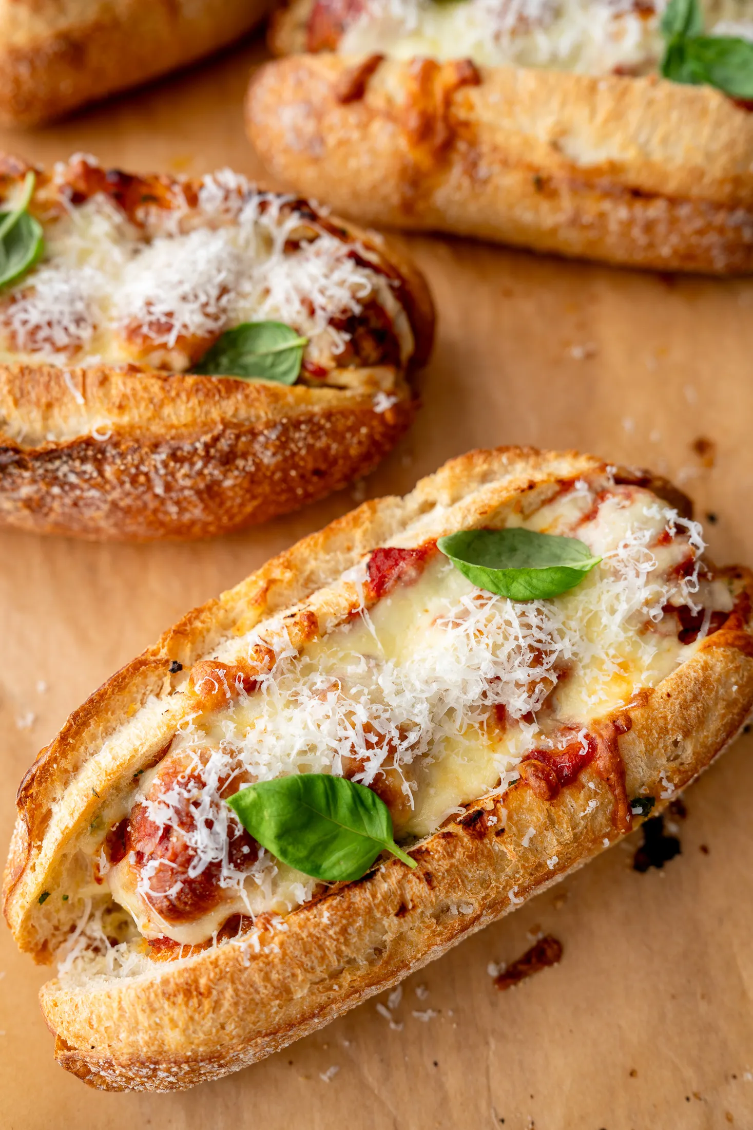 Close-up finished meatball sub