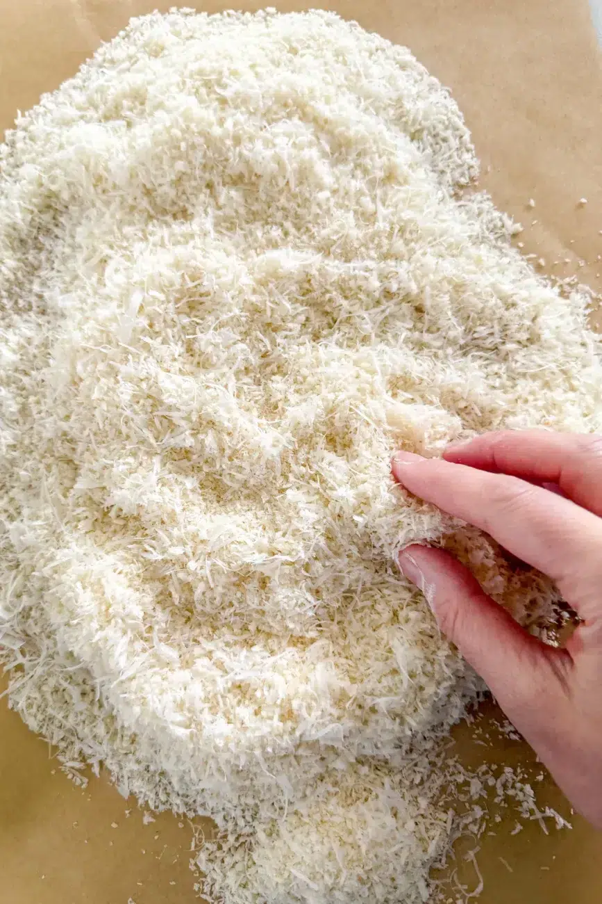 Close up of panko breadcrumbs combined with parmesan and garlic powder