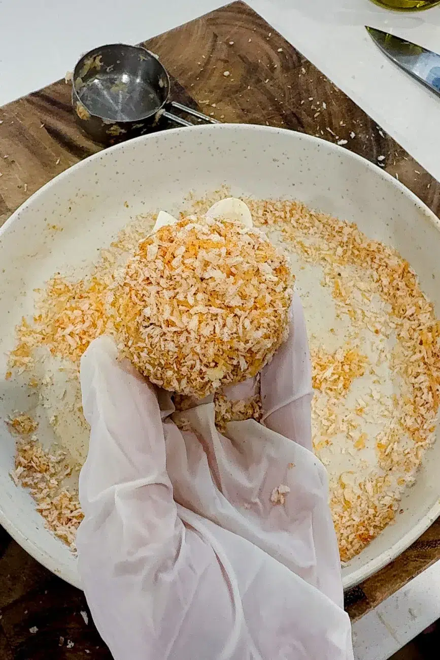 Fish cake coated in panko parm coating