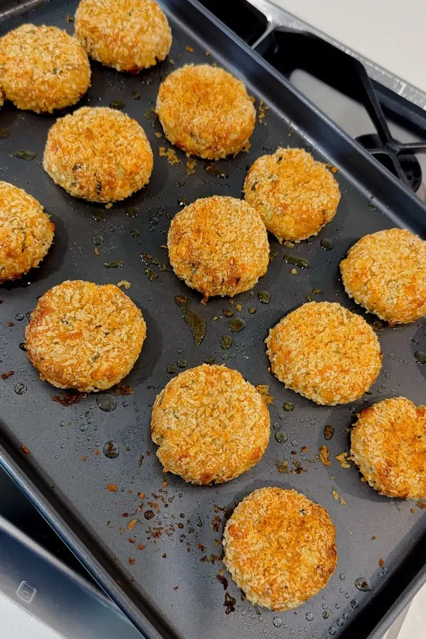 Fish cakes fresh out of the oven after baking