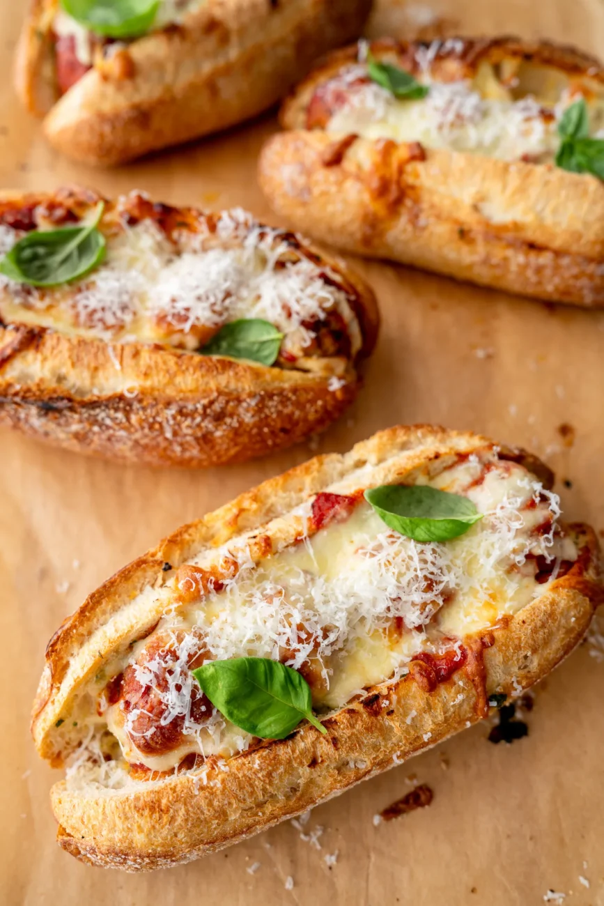 Meatball subs on platter