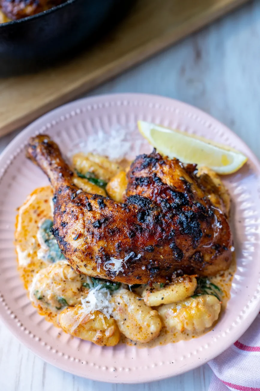 Plated chicken and gnocchi recipe