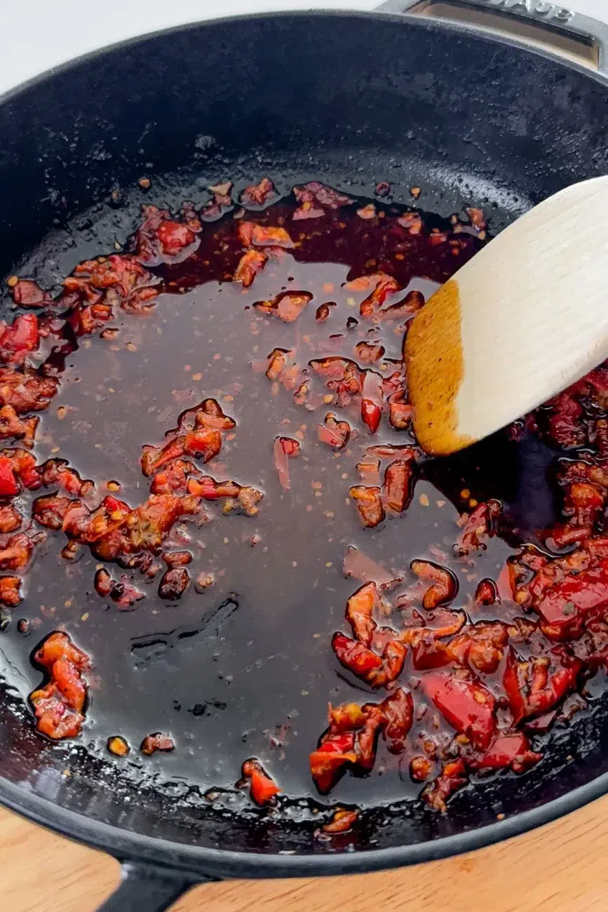 Semi-dried tomatoes in pan