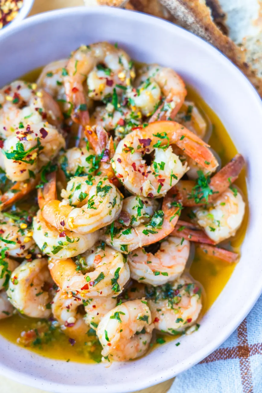 garlic prawns close up