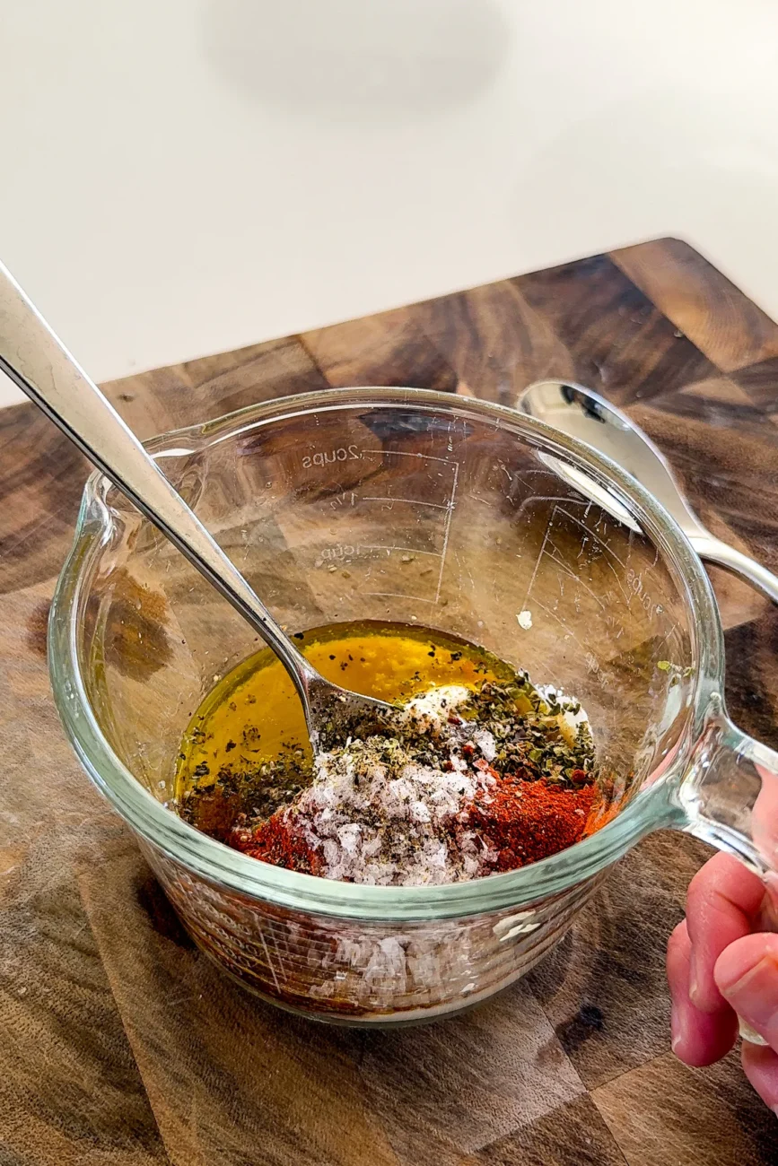 marinade ingredients added to jug ready to be mixed